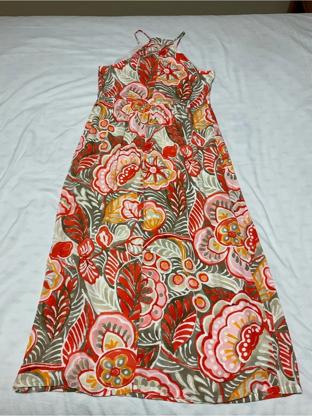 Ann Taylor Loft Tropical Floral Halter Maxi Dress Coral Orange Size 8